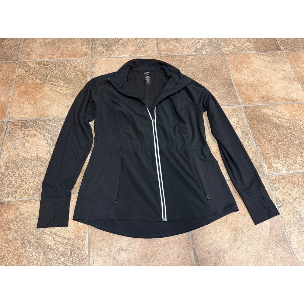 Avia Womens Full Zip Track Jacket Black Mock Neck Thumbhole M 8-10 Activewear